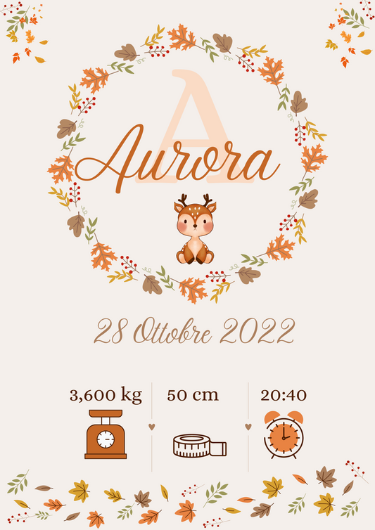 Quadretto nascita personalizzabile stile "Aurora"